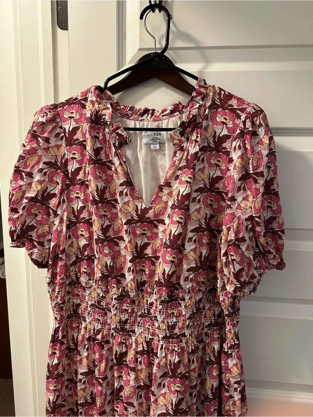 J. Crew Liberty fabric Pink Floral Midi Dress with Smocked Waist